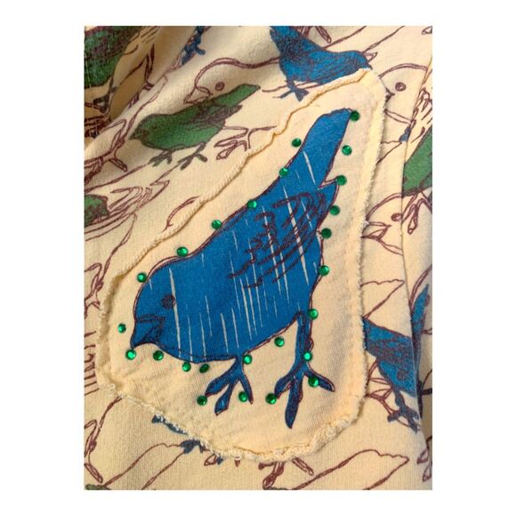 COCOA yellow bird print zip up short sleeve hoodie Y2K LARGE - Picture 3 of 5